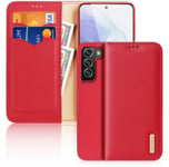 Samsung Galaxy S22 Plånboksfodral - Dux Ducis Äkta Läder Röd (RFID Skydd)