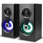 Desktop Computer Speakers, USB Wired Wooden Combination Stereo Bass Subwoofer Speaker Box with Breathing Lights for Laptop PC Phone(Black Wood)