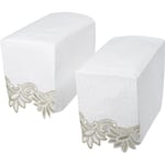 Decorative Pair of Arm Caps with Floral Trim Sofa Furniture Settee Cover Antimacassar (White)