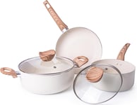 Non Stick Pots and Pans Set – Induction Hob – 5pcs, Cream Granite 