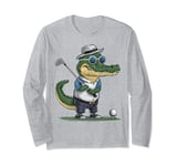 Funny Golf Lover Crocodile Playing Golf Round Sunglasses Long Sleeve T-Shirt