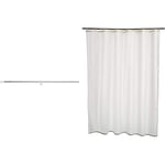 Amazon Basics Tringle à rideau de douche sans perçage, de 137 à 229 cm, Chromé & Rideau de douche en polyester 180 x 200 cm Blanc
