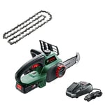 Bosch Cordless Chainsaw UniversalChain 18 (1 Battery 2.5 Ah, 18 Volt System, in Carton Packaging) + Bosch Universal Chain 18 Replacement Chain (in Blister Pack)