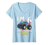 Womens 6th Birthday I'm 6 This Is How I Roll Shark Monster Truck V-Neck T-Shirt