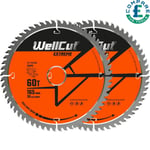 WellCut TCT Saw Blade 165mm x 60T x 20mm Bore for DCS520, GKT55 Pack of 2