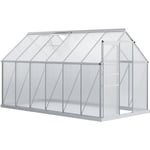 Serre de jardin aluminium polycarbonate 7,12 m² dim. 3,75L x 1,9l x 2H m lucarne réglable fondation porte coulissante - Transparent