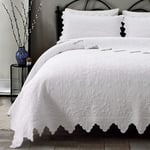 Quilted Bedspread King Size Grey/White Lightweight Warm Embossing Cotton Comforter Quilt Bed Throws Coverlet, 3 Pieces Bedding Set with Bedspreads + Two Pillow Shams,White-250 * 270cm