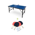 Sweeek - Mini table de ping pong 150x75cm - table pliable indoor bleue. avec 4 raquettes et 6 balles. valise de jeu pour utilisation intérieure.