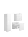 Little Acorns Portofino Cot Bed, Dresser and Single Wardrobe - White, White