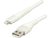 USB cable USB cable (2.0), USB A M - Apple Lightning C89 M, 1m, MFi certificate, 5V/2.4A, white, Logo, box, nylon braid, aluminum cover
