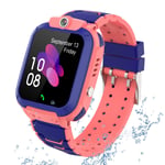 GPS Kids Smart Watch Waterproof Phone, Children's Student Watch GPS Tracking Locator Alarm Clock Voice Chat, SOS Anti-lost Compatible for Android and iOS, Child gifts for Boys and Girls (S12 PINK)