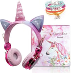 JYPS Kids Bluetooth Headphones For Girls Unicorn Wireless Headphones Over Ear W