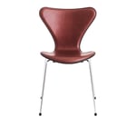 Fritz Hansen - 3107 Front Upholstered, Black Coloured Ash, Chestnut Grace Leather, Chrome Base - Matstolar - Arne Jacobsen - Brun - Läder/Metall/Trä