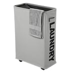 Slim Laundry Basket Grey With Handle on Wheels Washing Bin Storage Trolley