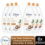 Dove Body Wash Sulfate-free Pampering Moisturiser Shea Butter & Vanilla, 6x450ml