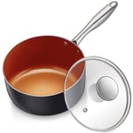 MICHELANGELO Saucepan 18cm, Non Stick Saucepans 18cm,2L, Copper Saucepan with Lid and Stay Cool Handle, Small Pot, Ceramic Cooking Pots, Small Saucepans, Milk Pan, 18cm,2L