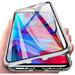 Magnetic Case for Xiaomi redmi 9C, Magnet Adsorption with Double-Sided Tempered Glass, One-Piece Full Screen Coverage Design 360 Degree Full Body Metal Frame Cover - Silver