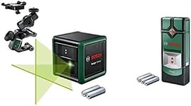 Laser lignes Quigo Green de Bosch avec pince universelle MM 2 (laser vert pour une meilleure visibilité, boîtier en plastique recyclé) + Détecteur Truvo de Bosch
