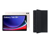 Samsung Galaxy Tab S9+ 12.4" Tablet (256 GB, Beige) & Galaxy Tab S9+ Slim Book Cover Keyboard Case Bundle, Cream,Gold,White
