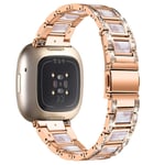 Fitbit Versa 4 Armband i metall med fina stenar, Rosegold Pearl