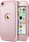 ULAK iPod Touch 7 Case, iPod Touch 5/6 Case Hybrid 3 Layer Silicone Bumper Shockproof Hard Case Cover for Apple iPod Touch 5th/6th/7th Generation - Rose Gold