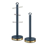 Tower Empire Mug Tree and Towel Pole Set, Midnight Blue and Brass T826092MNB