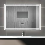 Biubiubath - 120x70cm Tri-color anti-buée led miroir de salle de bain avec Bluetooth simple et horloge