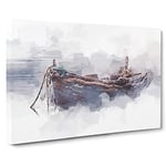 Stranded Boat In The Mist In Abstract Modern Art Canvas Wall Art Print Ready to Hang, Framed Picture for Living Room Bedroom Home Office Décor, 20x14 Inch (50x35 cm)