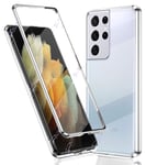 compatible with Samsung S21 Ultra Case,360 Degree Full Body Protective Case with Double Transparent Tempered Glass,Magnetic Metal Bumper Case for Samsung Galaxy S21 Ultra,Clear Silver