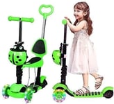 Stream 3-in-1 Kids Scooter 3 Wheels Kick Scooter with Adjustable Removable Seat, Lightweight Scooter with Flashing Led Light Up Wheels for Toddler, Boys and Girls (green)