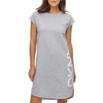 DKNY SPORTSWEAR Women's Cap Sleeve Logo T-shirt Tshirt Dress, Heather Grey, XS UK