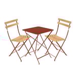 Fermob - Bistro matgrupp bord 57cm & 2 trä stolar red ochre - Matgrupper utomhus