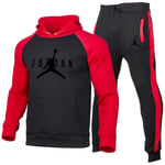 DSFF Jordan Veste à capuche et pantalon de sport 2 pièces pour homme Rouge/noir B-3XL