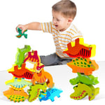 Vicloon Jouet à Empiler Dinosaure en Bois pour Enfants, Jouet à Empiler en Bois Dinosaures avec Sac de Rangement, Jeu D'equilibre de Dinosaures Bloc, Montessori Jouets Éducatifs, pour Bébés 3-6 Ans