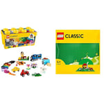 LEGO 10696 Classic Medium Creative Brick Box, Easy Toy Storage, Colourful Bricks Building Set, Toys & 11023 Classic Green Baseplate, Square 32x32 Stud Building Grass Base