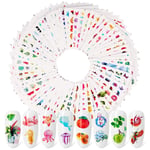 Qpout 72 Sheets Nail Art Stickers, Water Transfer Nail Decals, Food Fruit Flower Marine Life Designs Summer Elements,for Women Girls Kids DIY Nail Salon Decoration Gifts(More Than 2000pcs)S2