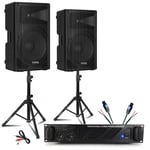 Pack Sono DJ Ibiza 2 Enceintes Passives XTK15-MKII 15&#34; 600W - Ampli 2x800W AMP1000-MKII - Pieds Support - Câbles - Deejay Mariage