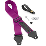 TIGER UAC4-PU-PACK Ukulele Strap Pack includes Strap, Headstock Neck Tie, Strap Button/End Pin and 3 Felt Picks Suitable for Soprano, Concert, Tenor and Baritone Ukes - Purple