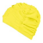 Big Bargain Store not waterproof Swimming cap Swimming pool beach surfing long hair ear protection hat hat Ladies and men pleated floral print swimming cap yellow