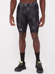UNDER ARMOUR Men's Training Heat Gear Armour Printed Long Shorts - Black/White, Black/White, Size S, Men