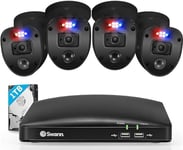 SWANN 1080P Video 4 Channel DVR Security Camera System, 1TB Hard Drive, 4 Indoor/Outdoor Cameras with Audio, Wired CCTV Home Surveillance, Color Night Vision, SwannForce LED Lights & Sirens, 446804