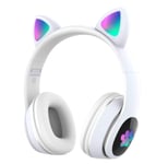 Kids Headphones,Cat Ear Bluetooth Headphones with Led Light, SD Card Slot, FM Radio,3.5mm Audio Jack,Wireless/Wired Foldable Kids On Ear Headphones for Boys Girls Adults(White)