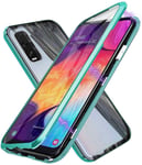 Glass Case for OPPO Find X2 5G, Metal Frame Magnetic Adsorption Case Double-Sided 9H Tempered Glass Aluminum Shockproof Bumper 360 Protection Cover Anti-scratch Clear Case, Green