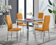 Enna White Glass Extending 4-6 Seater Dining Table and 4 Milan Faux Leather Chairs