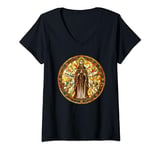Womens Hildegard Of Bingen Stained Glass Window V-Neck T-Shirt
