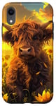 iPhone XR Highland Cow, Spring Sunflower, Elegant Farm & Country Case