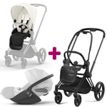 Cybex Pack Duo Chassis Priam matt black + Siège+ Cloud T i-size Tissus Plus Platinum White