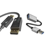 KabelDirekt Bundle - 2m Câble DisplayPort de 8K version 1.4 (certifié VESA, 8K 60Hz, 4K 120Hz) et 0,15m Câble de rallonge USB A 3.0 (connecteur USB A sur port USB A)