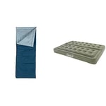 Coleman Hampton 220 Sleeping Bag - Blue & Comfort Double Flocked Surface Inflatable Camp Air Bed - Green, 188 x 137 x 22 cm