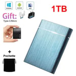 SSD Portable Disque Dur Externe 1TB 1To Bleu avec OTG Type-C et Micro B + Pochette Sac de Stockage en Tissu